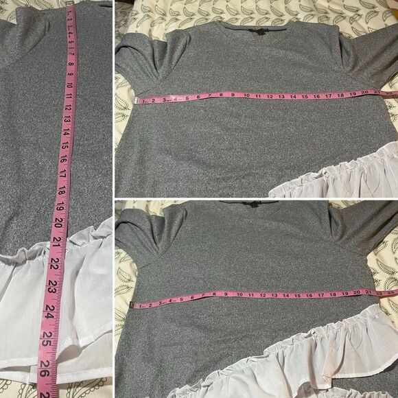 Robert Louis Soft Long Sleeve Asymmetrical Ruffle Hem Top Gray White L NWT - Picture 11 of 11